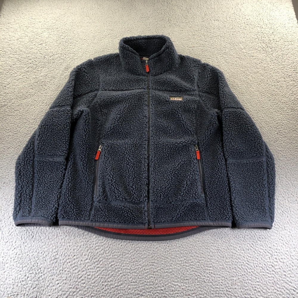 LL Bean Jacket Womens Large Blue Mountain Pile Fleece Full Zip Deep Sherpa - Picture 2 of 12